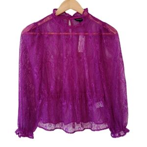 Banana Republic Factory Purple Magenta Lace Overlay Blouse NEW Sz XS Petite